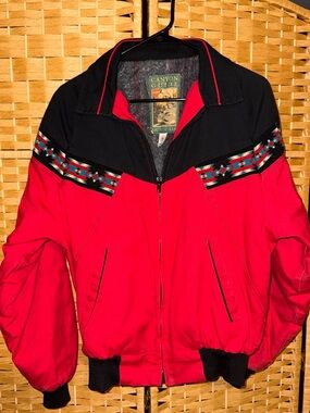 Canyon Guide Red & Black/ Aztec Men's Zip-Up 90s Bomber Jacket